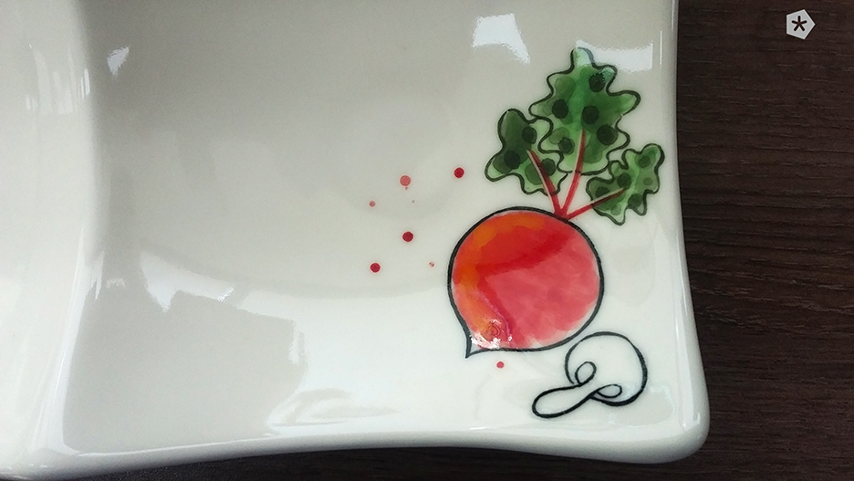 야채그림 뿔사각접시